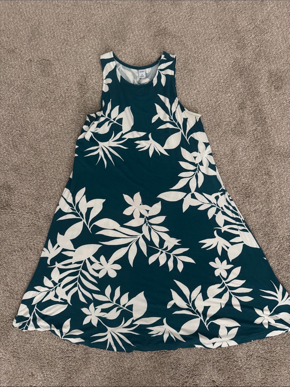 Old Navy Teal and White Tropical Floral A-Line Dress